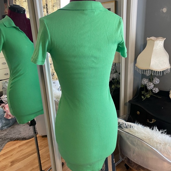 Zara Green Ribbed Mini Dress - Picture 2 of 3
